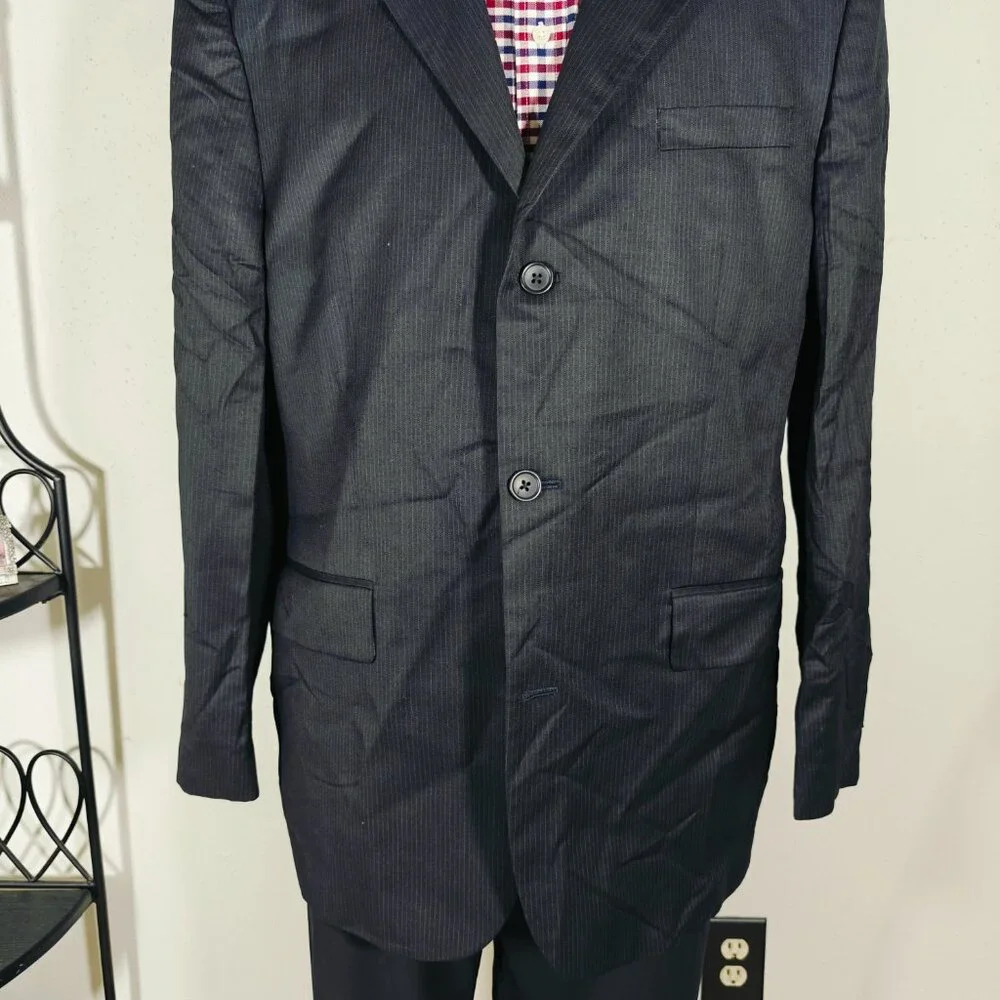 Banana Republic Men's Sport Coat Blazer Three Button Dark Navy‎ Striped Wool 46R
